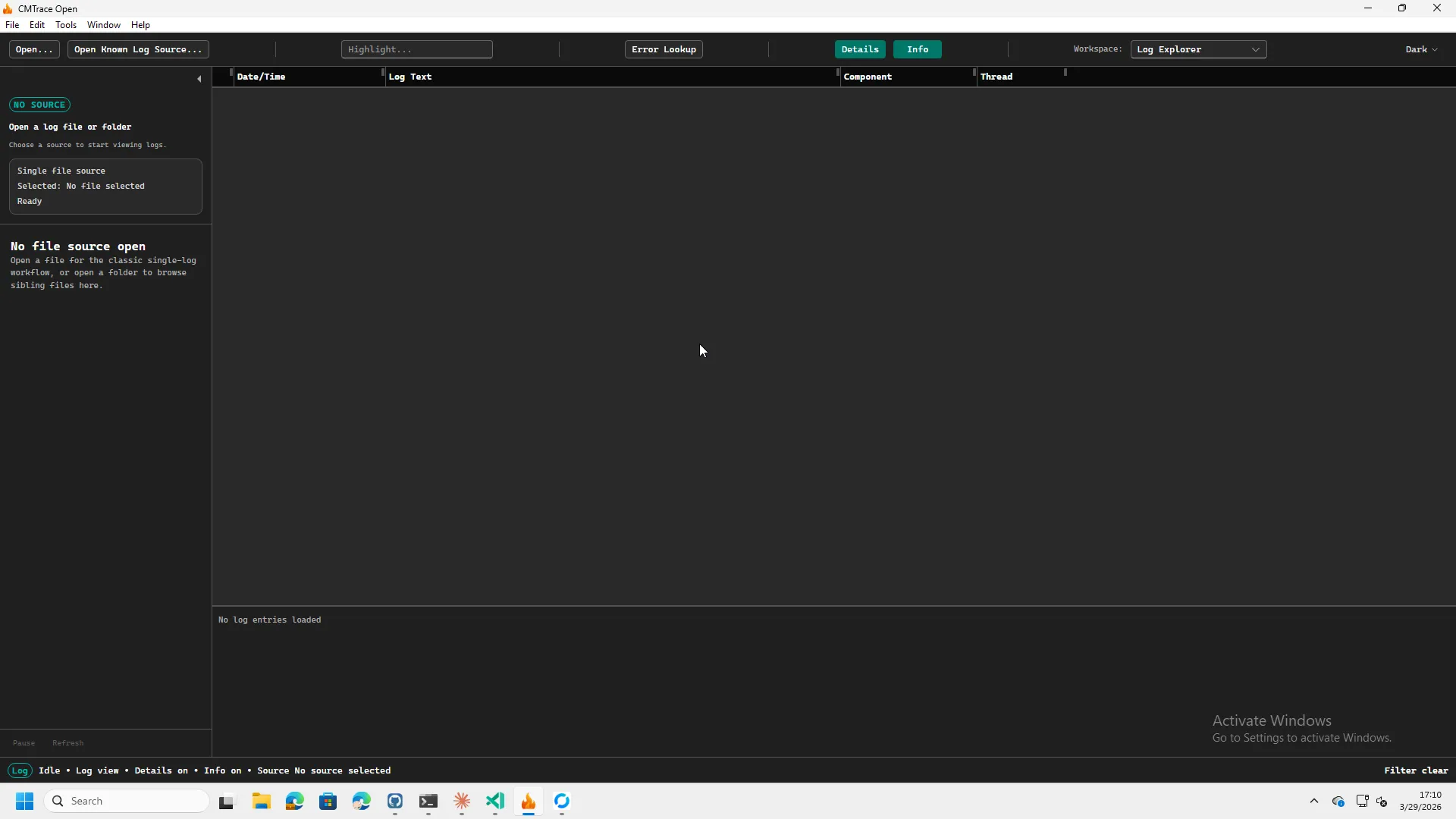 Screenshot: clean app on first launch, no file loaded